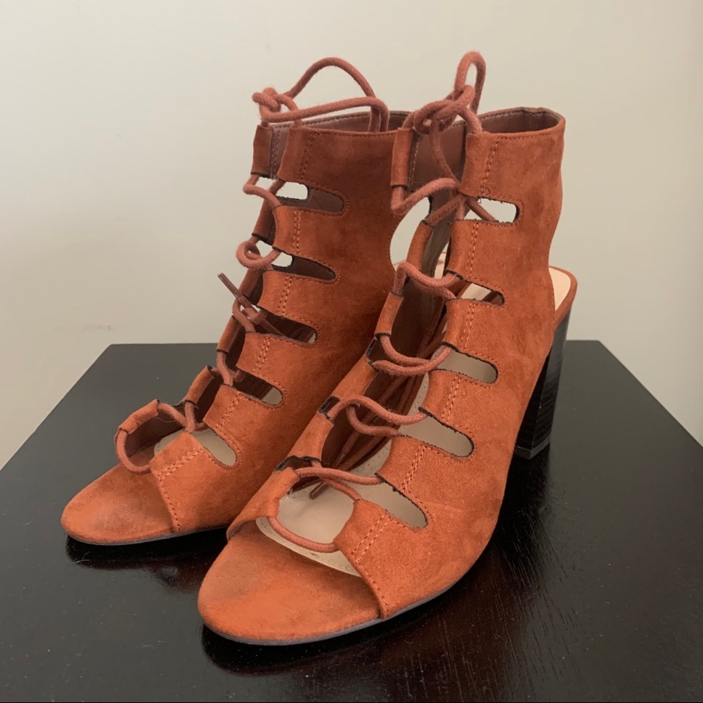 Lace-Up Peep-toe Booties - Picture 2 of 8